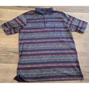 Bugatchi Uomo Polo Shirt Mens Large Blue‎ Green 100% Mercerized Egyptian Cotton